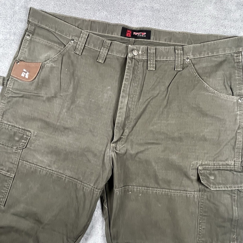 Wrangler Riggs Workwear Pants Mens 46x32 Green Cargo Double Knee Ripstop Canvas